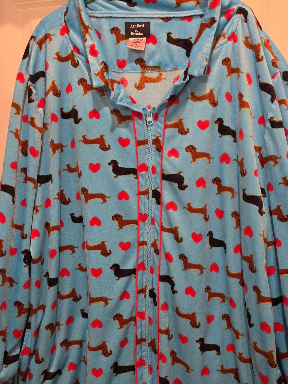 Blue Ultrasoft Dachshund Print Zip Front Robe Generously Sized 3x 🐶